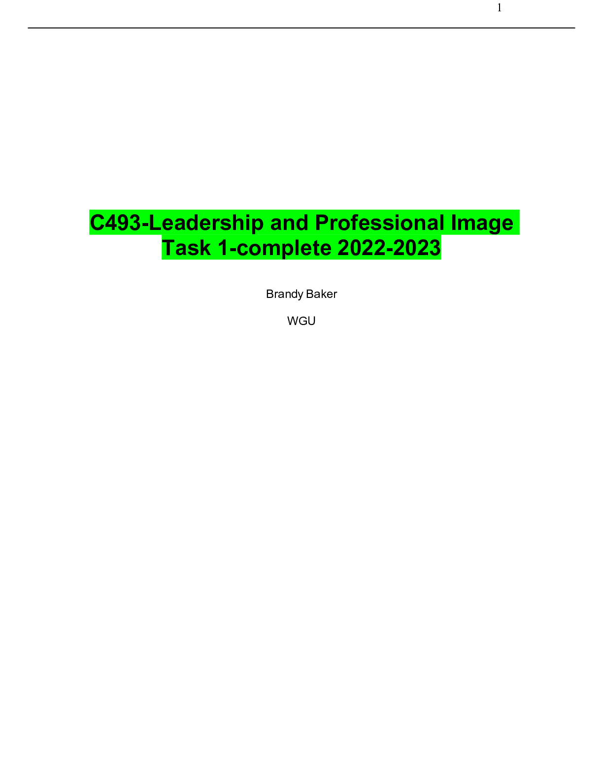 Preview of C493-Leadership and Professional Image Task 1-complete 2022-2023